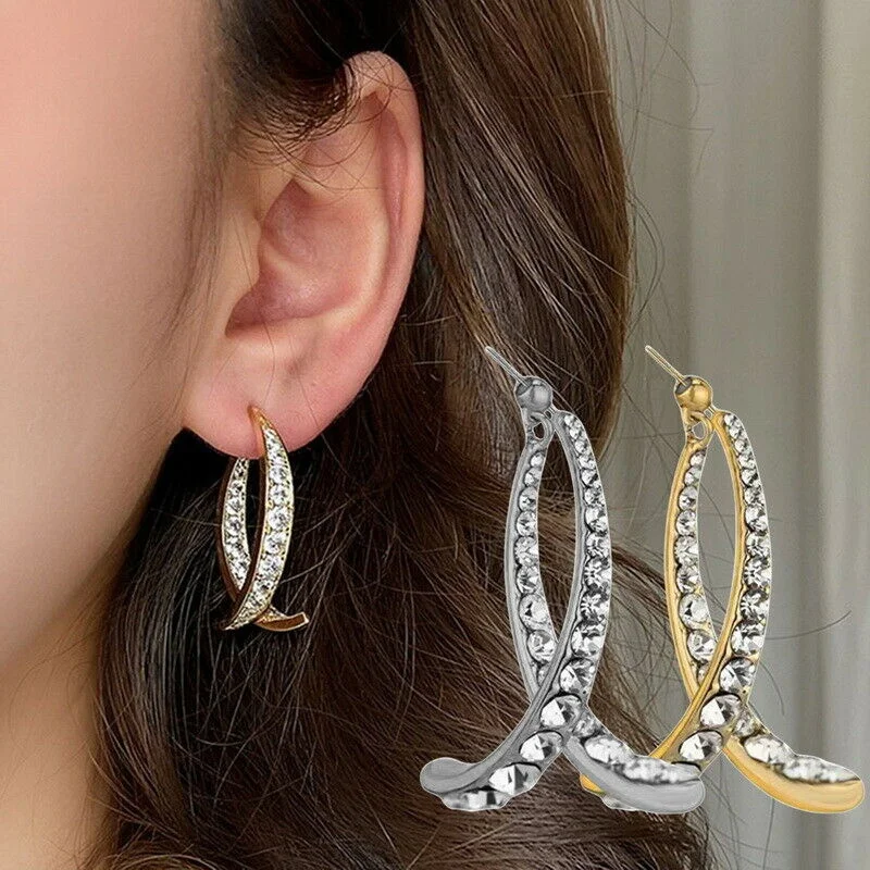 

Fashion Cross Curved Drop Hook Earrings for Women Rhinestone Crystal Earring Valentine's Day Anniversary Gift Jewelry Pendientes