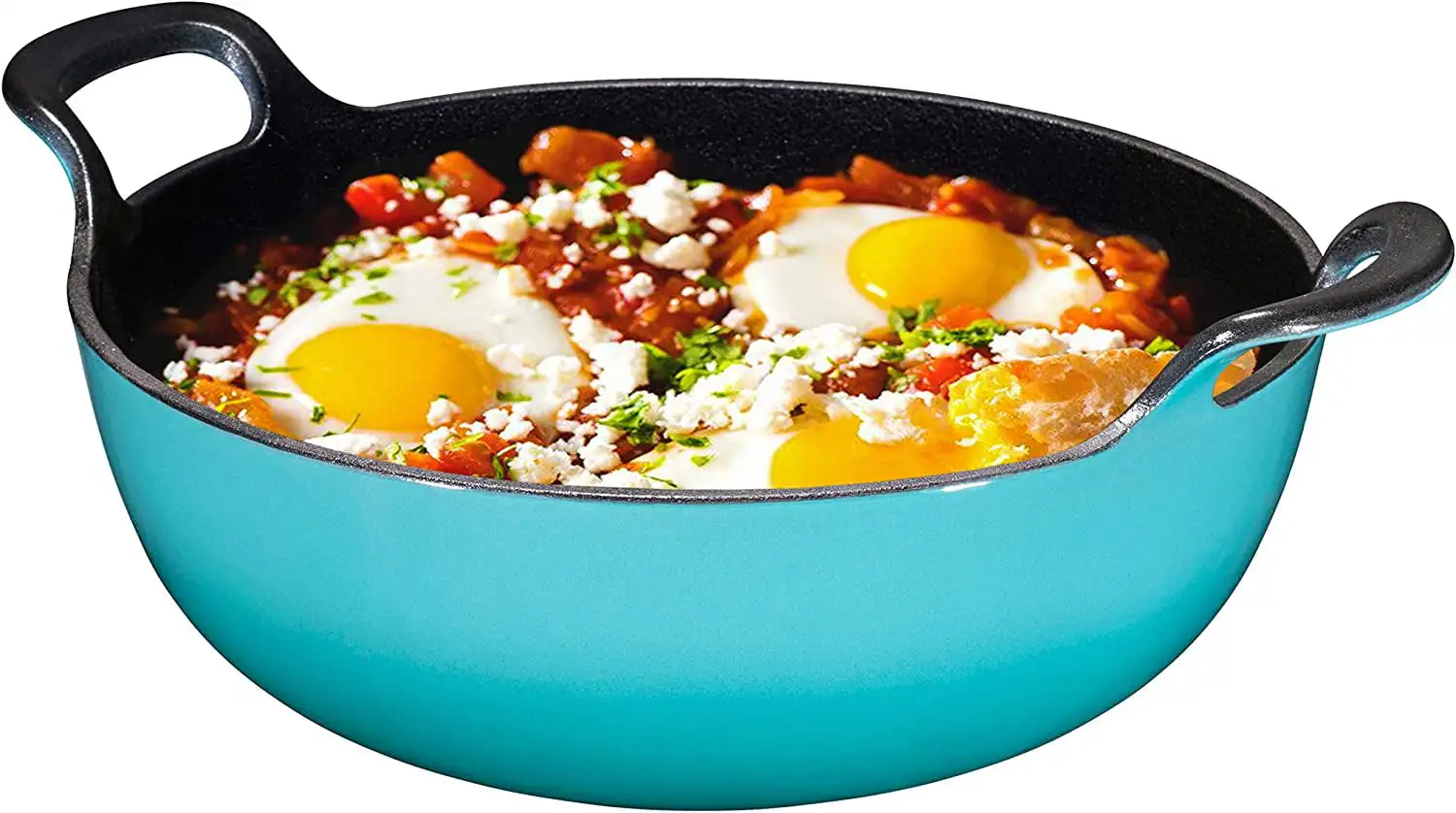 

Новая эмалированная чугунная тарелка Balti с широкими ручками, 5 кварт, бирюза