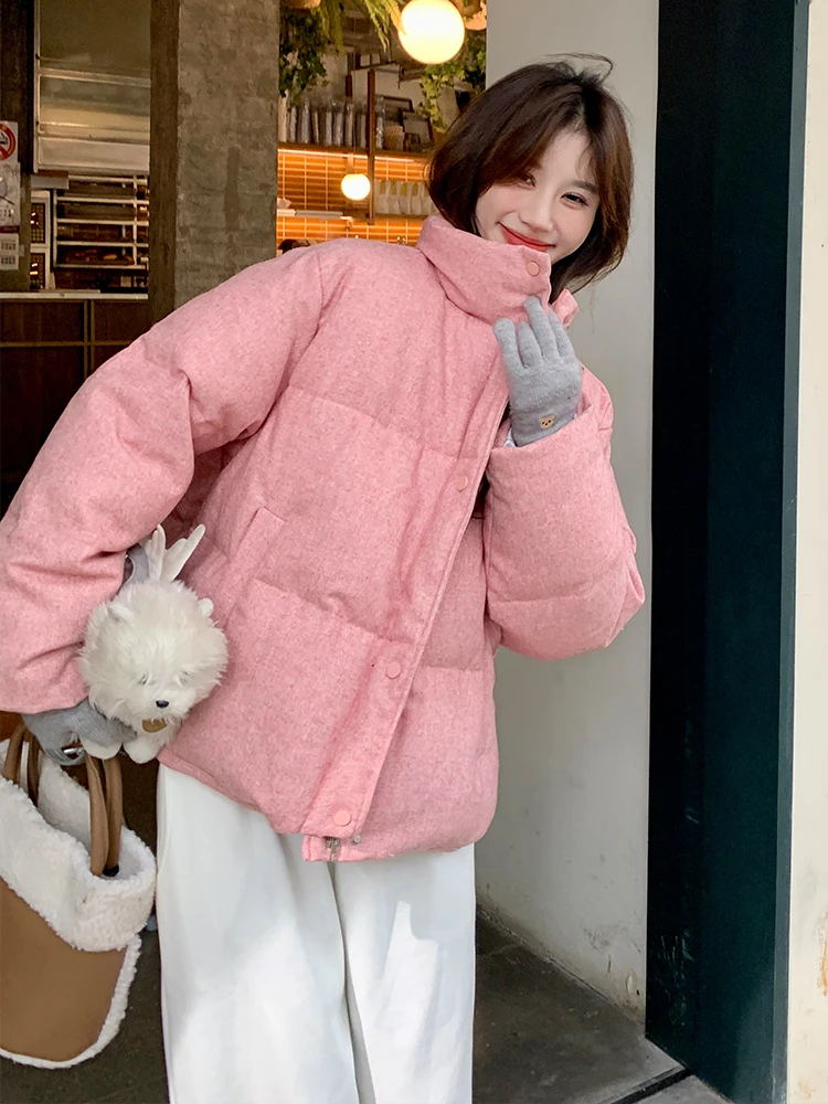 Розовый короткий пуховик верхняя одежда для женщин зима 2024 новая корейская серия