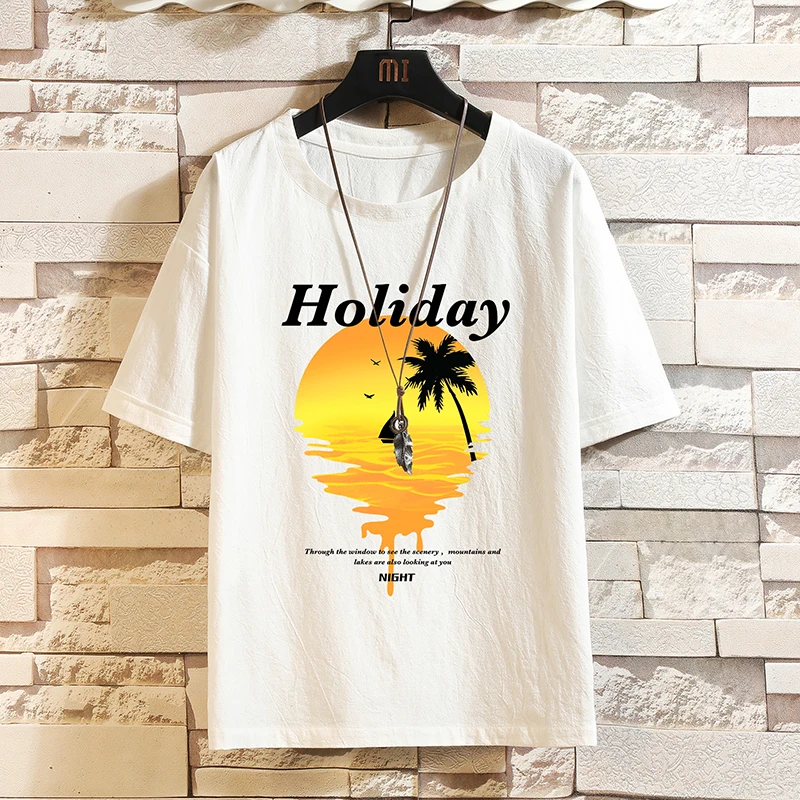 

Hip Hop Mens Streetwear Linen T-shirts Casual 2023 Summer Short Sleeves Black White Tshirt Tees Oversize 5XL T Shirt