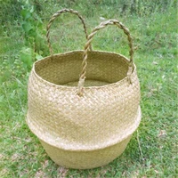 basket rattan folding wicker handle round natural seagrass rattan plant storage wooden pots outdoor plants home garden