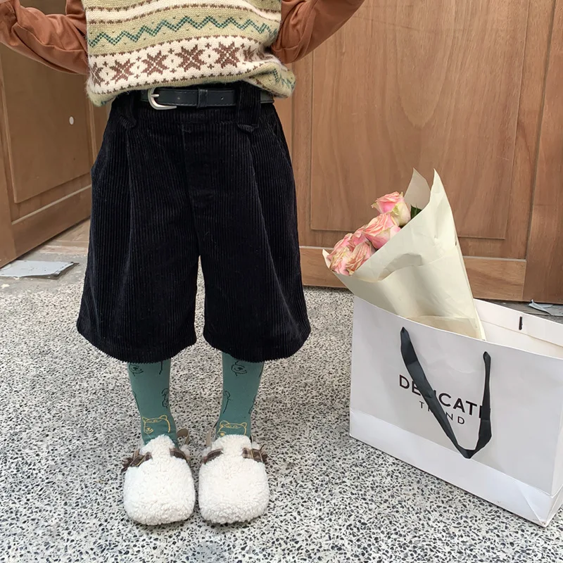 

Детская одежда Новинка весна-осень 2022 модные вельветовые брюки для мальчиков и девочек с повседневными простыми однотонными шортами