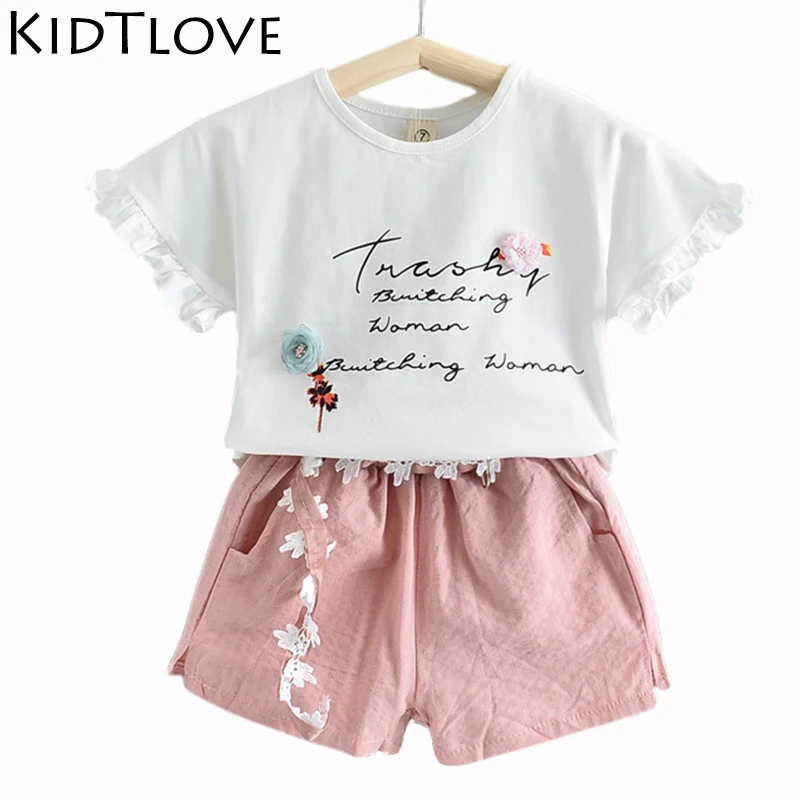 

Casual Baby Girl Clothing Sets Summer Short Sleeve Letter Printed T-shirt + Shorts Children Clothing Set Princess Outfit Clothes