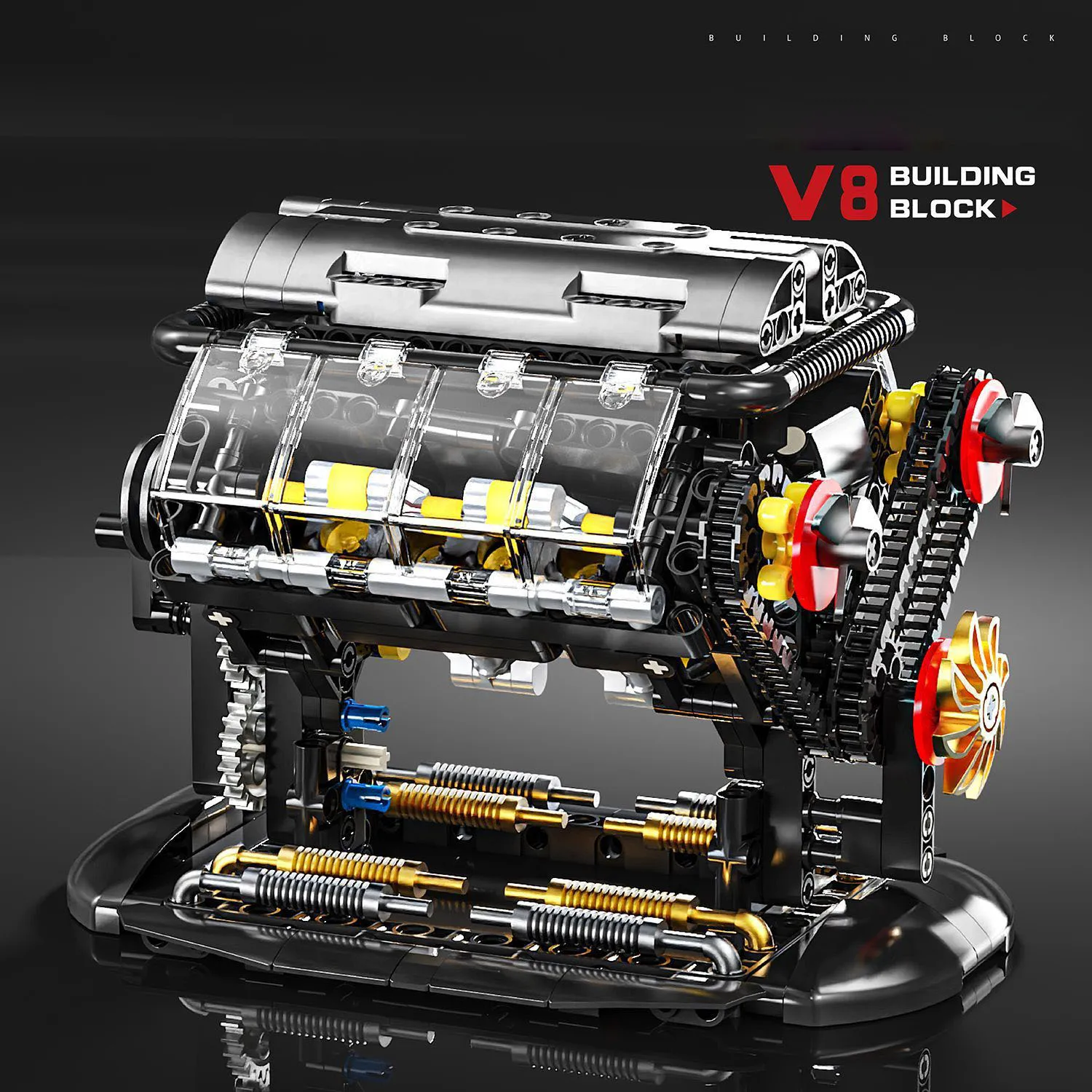 Фото Технический гоночный электромобиль-конструктор: модель двигателя V8, суперспортивный автомобиль на батарейках, коллекционная игрушка для подарков №1