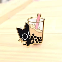 boba cat enamel pin black cat kawaii pin cute pin bubble tea boba pin pins sweets