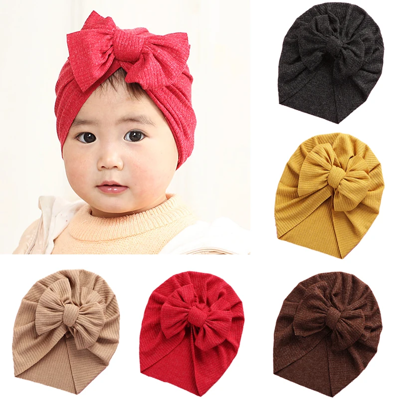 

Однотонная Детская шапка-тюрбан с узлом, головные уборы, детская шапка для девочек, эластичная детская шапочка, головной убор