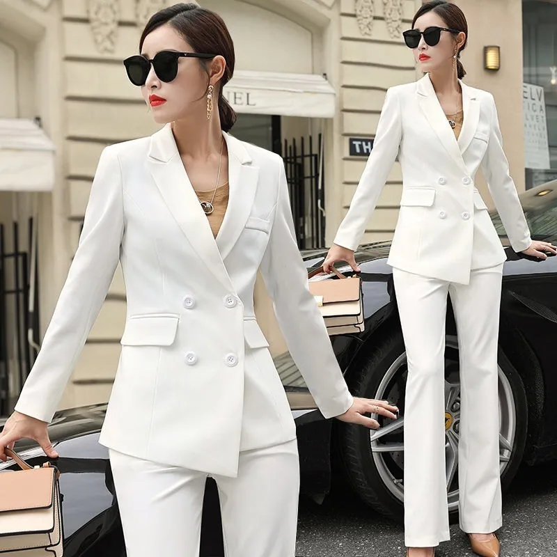 High Quality Autumn Winter Formal Ladies Blazer Trousers Women Business Suit Work Wear Office Uniform Wide Leg Pants Jacket Sets