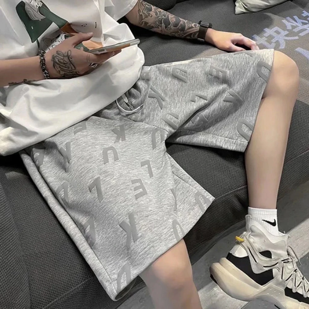 

Foam Printed Casual Shorts Men's Summer Beach Pants Loose Trendy Street Sports Five-point Pants Unisex Elastic Waist Sweatpants