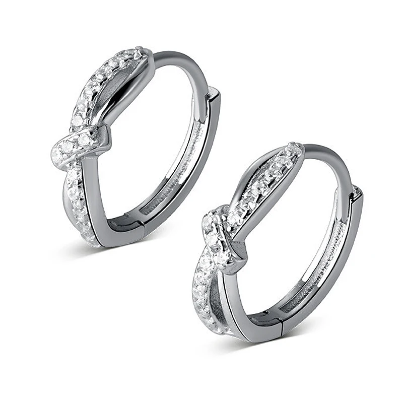 Серьги-кольца женские из серебра 925 пробы с инкрустированным Цирконом