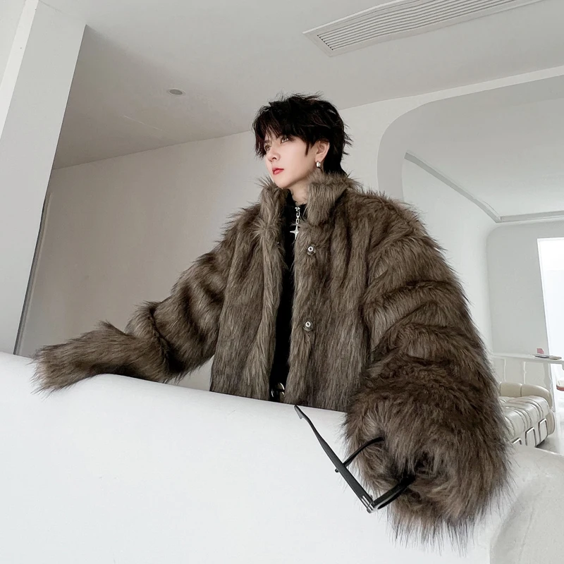 PFNW 2024 зимнее однотонное мужское пальто с планкой на пуговицах и лацканами из меха