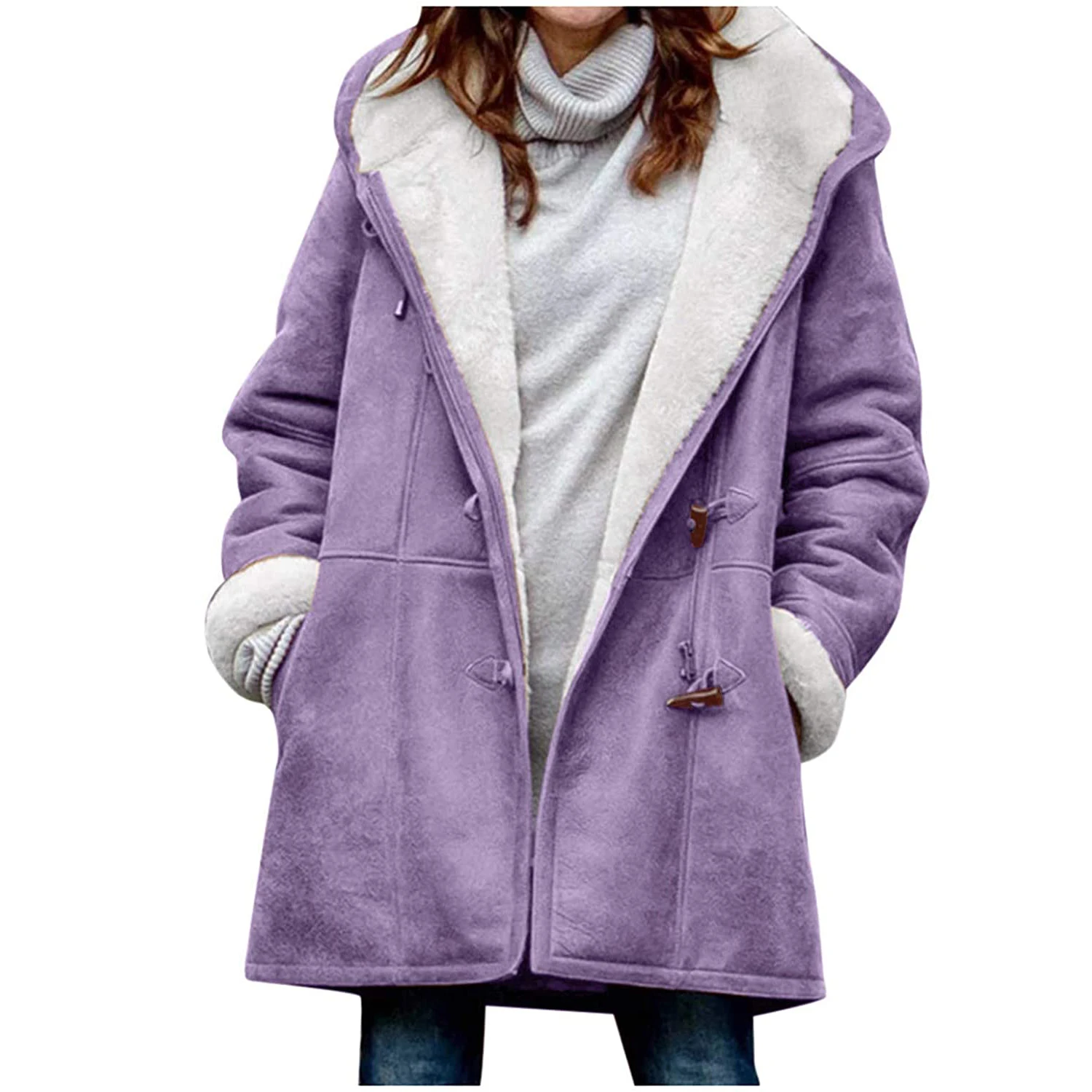 

Quilted Fleece Lined Jacket Coats for Women Trendy Breasted Plus Size Winter Warm Lapel Button Down Parka Outwear