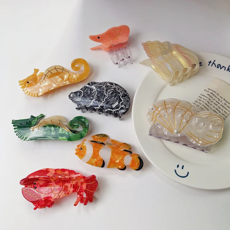 

Senior Personality Ocean Animal Grab Clip Fashion Clownfish Lobster Oyster Seahorse Hairpin Cartoon Animal Shark Clip