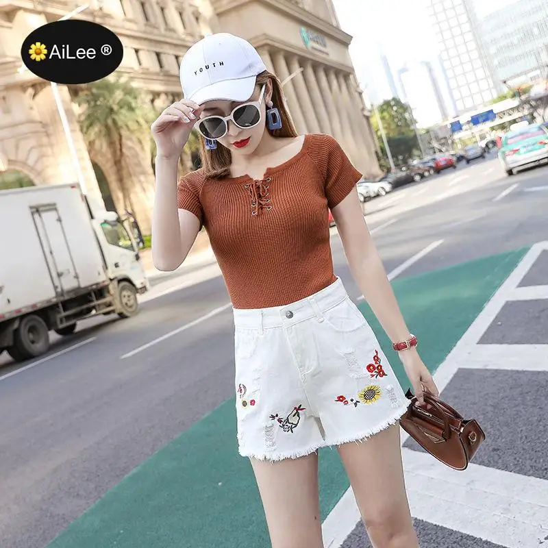 Women's Denim Shorts Large Size Summer 5XL High Waist Elastic Waist Harem Ruffle Shorts Jeans For Women Cute Streetwear Pockets