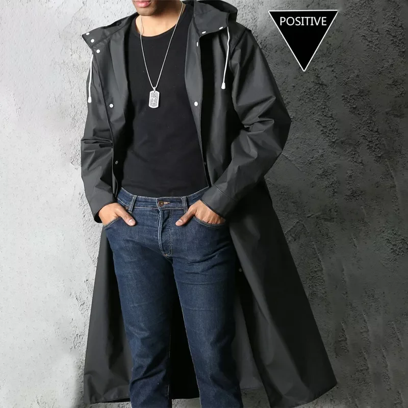 

NEW 2023 Long Black Raincoat Men Rain Coat Hooded Trench Jacket Outdoor Hiking Tour Rainwear Adults