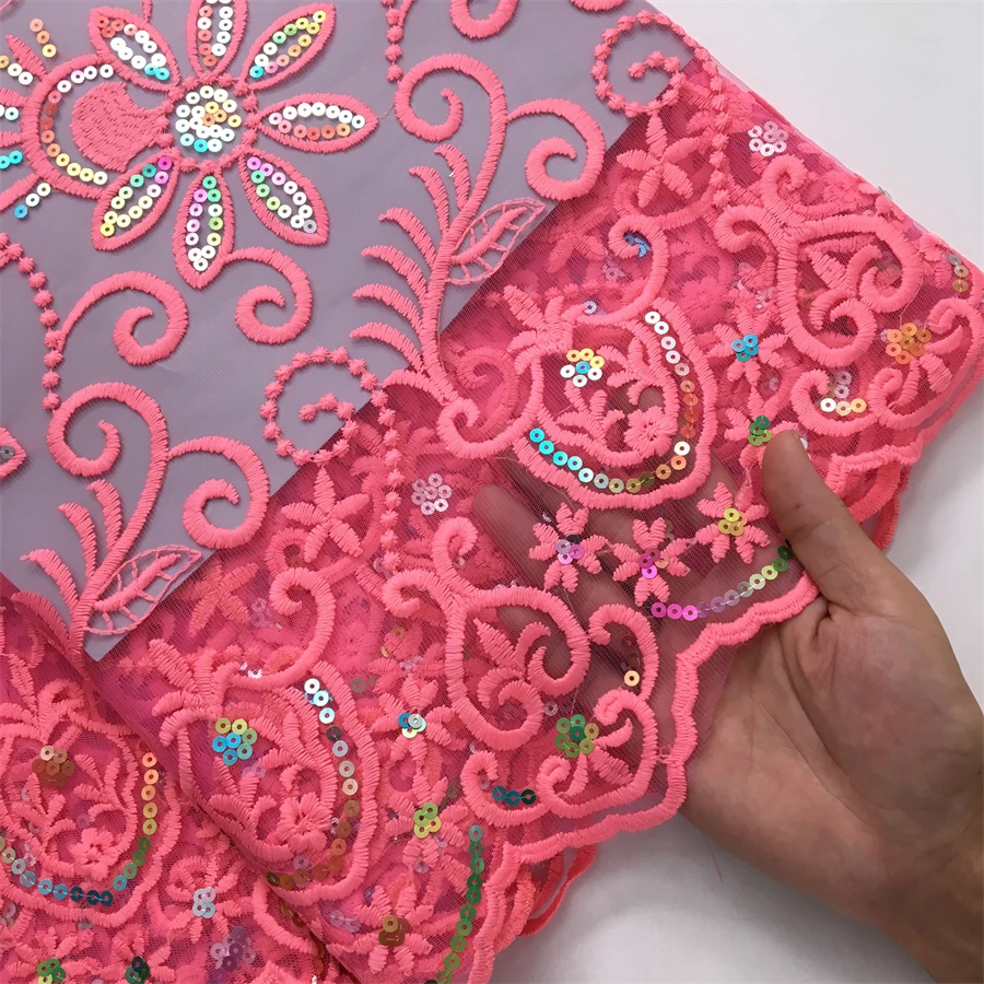 SJD LACE Африканская сетка с блестками Кружевная ткань 2024 Высококачественное