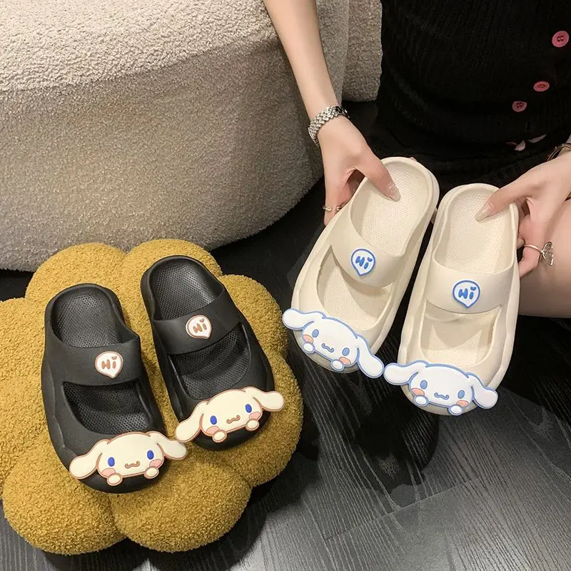 

Kawaii Summer New Sanriode Cinnamoroll Package Head Half Slippers Cartoon Cute Fashion Girl Outside Wear Lazy Anti-Slip Sandals