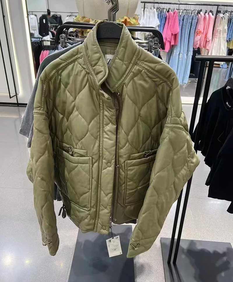 Ladies 2022 Winter PU New Women's Commuter Collar Zipper Cotton-padded Jacket Coat Women