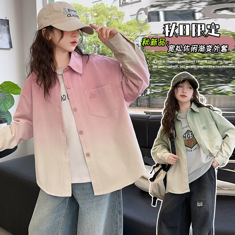 Осень 2024 детское однобортное пальто ZOETOP с градиентом для детей повседневные