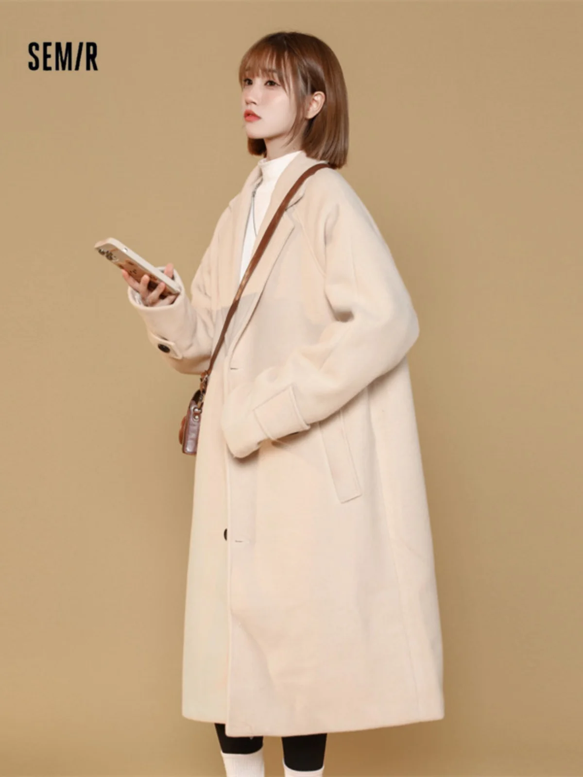 Senma Mid-Length over-the-Knee Girl Coat Autumn and Winter Chubby Loose Plus size Idle Sle Woolen Trench coat Outerwea...