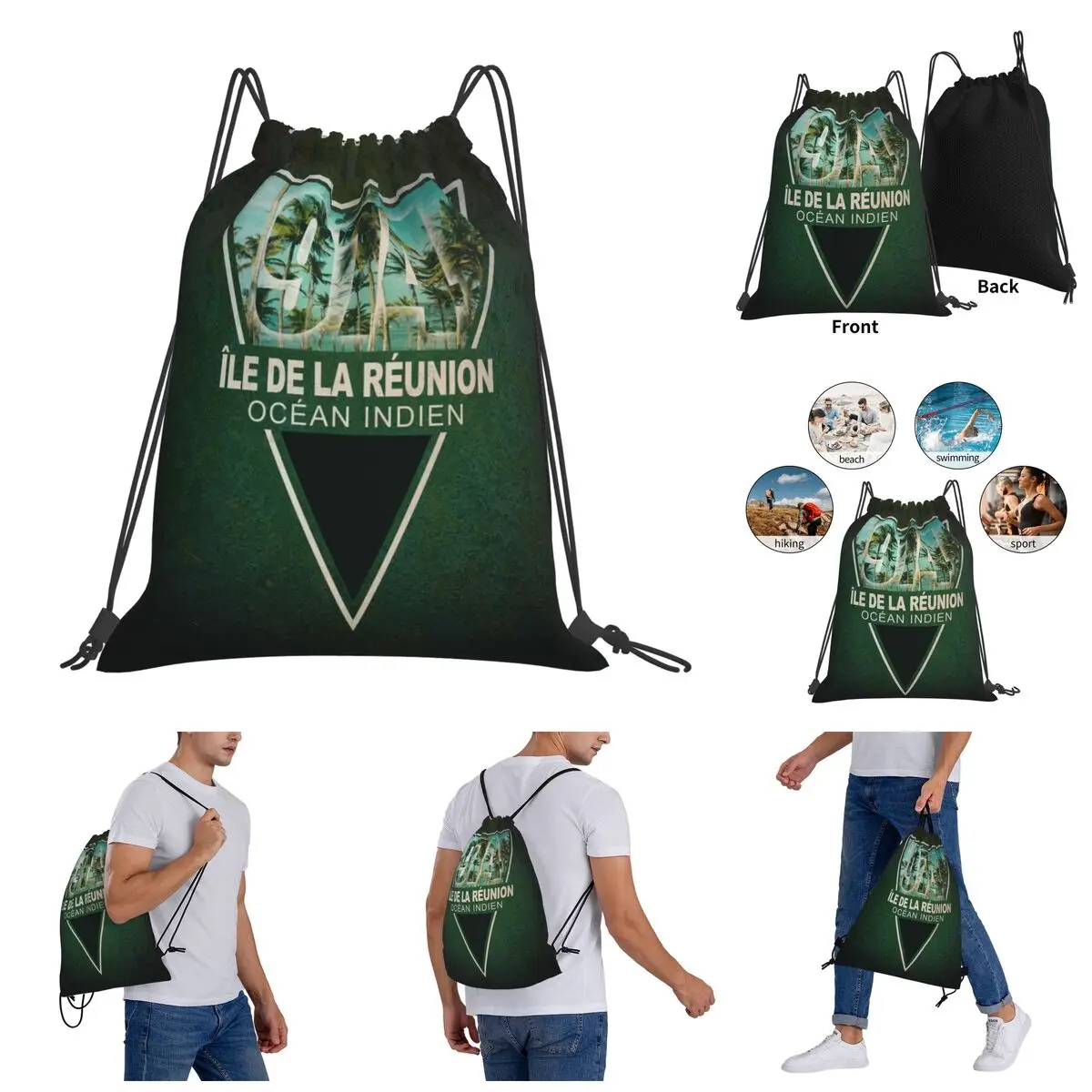 

Drawstring Bags Gym Bag Ile De La Reunion Vintage Backpack Funny Geek Graphic Vintage Rucksack