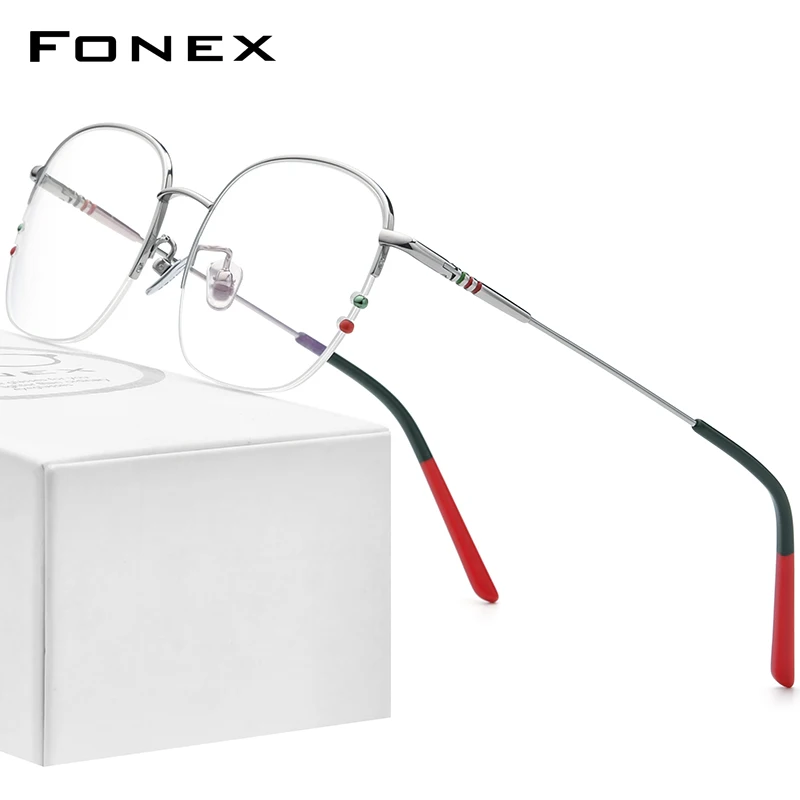 FONEX Titanium Glasses Women 2022 Semi Rimless Oversize Square Prescription Eyeglasses Half Optical Frame Eyewear F85715