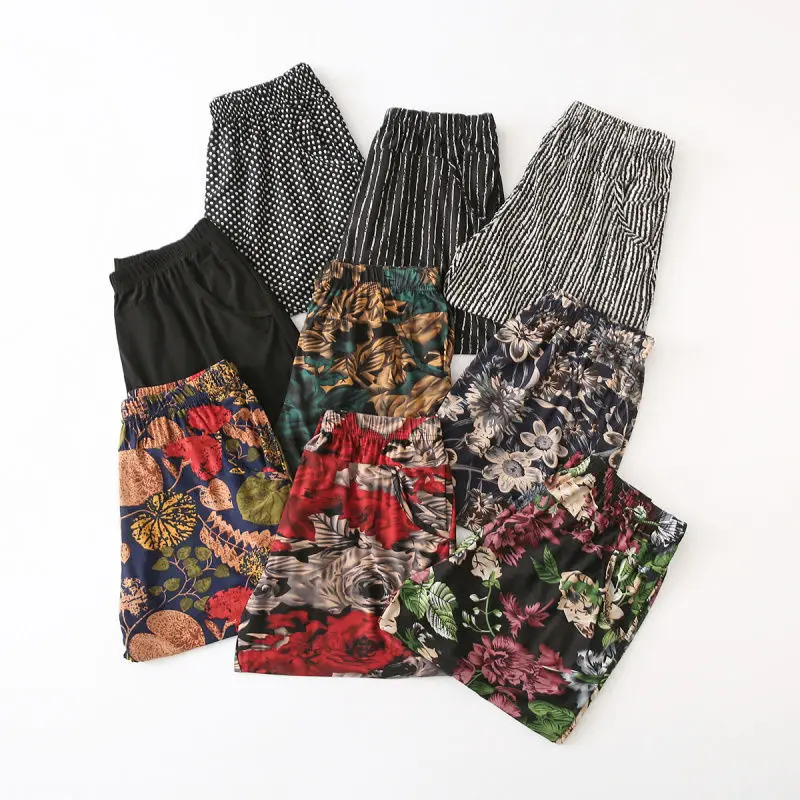 Женские летние модные ледяные шелковые повседневные шаровары женские тонкие