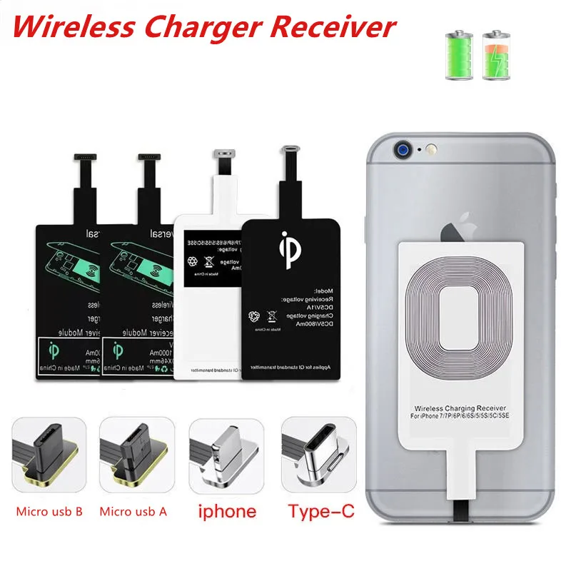 

Qi Wireless Charger Receiver Support Type C iphone Micro USB Fast Wireless Charging Adapter For iPhone Android Wireless Charge