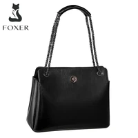 FOXER Lady Split Leather Fashion Simple Chain Shoulder Bag Office High-Quality Women Bag Large-Capacity Commuter Messenger Bag
