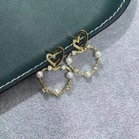 gold color plated copper heart ear studs for women teens girls simple korea trendy pearl peach pendant stud earrings jewelry