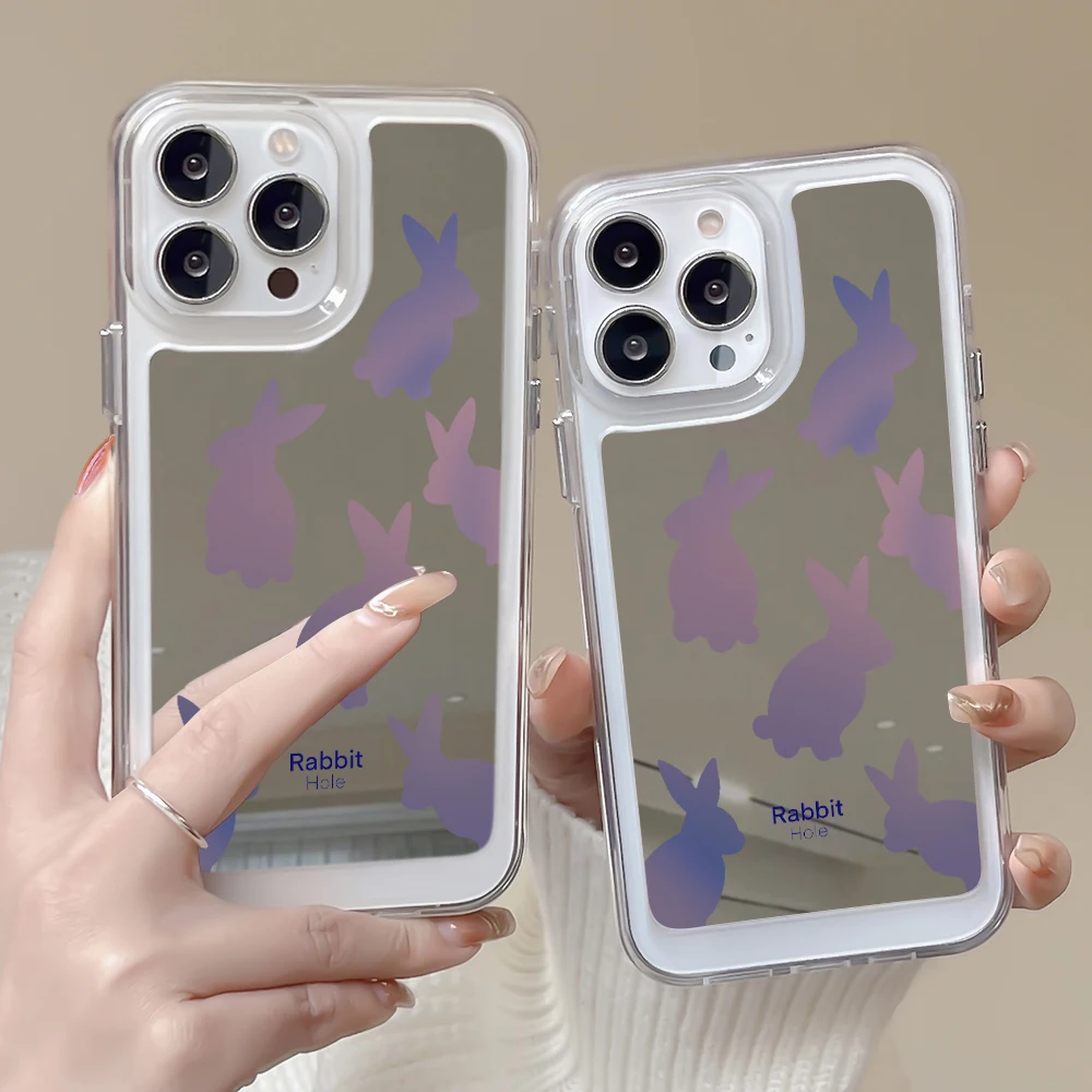 

Mirror Transparent Phone Case for IPhone 14 Plus 13Pro 12Pro 11 Pro Max Acrylic Cover for IPhone 13 12 11 Cute Rabbit Fundas