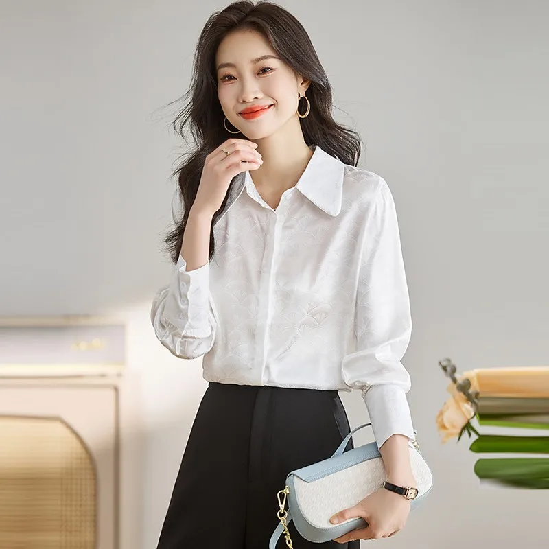 Женская Офисная рубашка с длинным рукавом элегантная повседневная белая