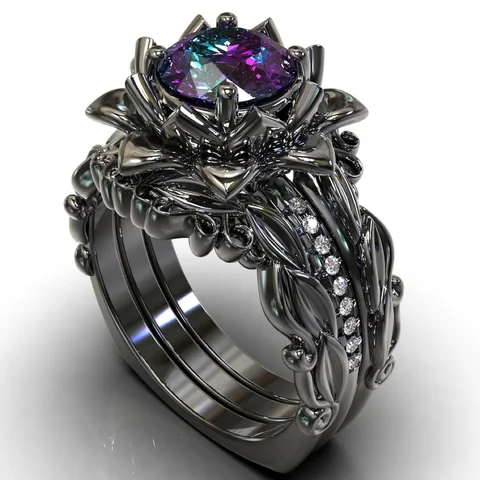 Кольца из цинкового сплава черные с камнями