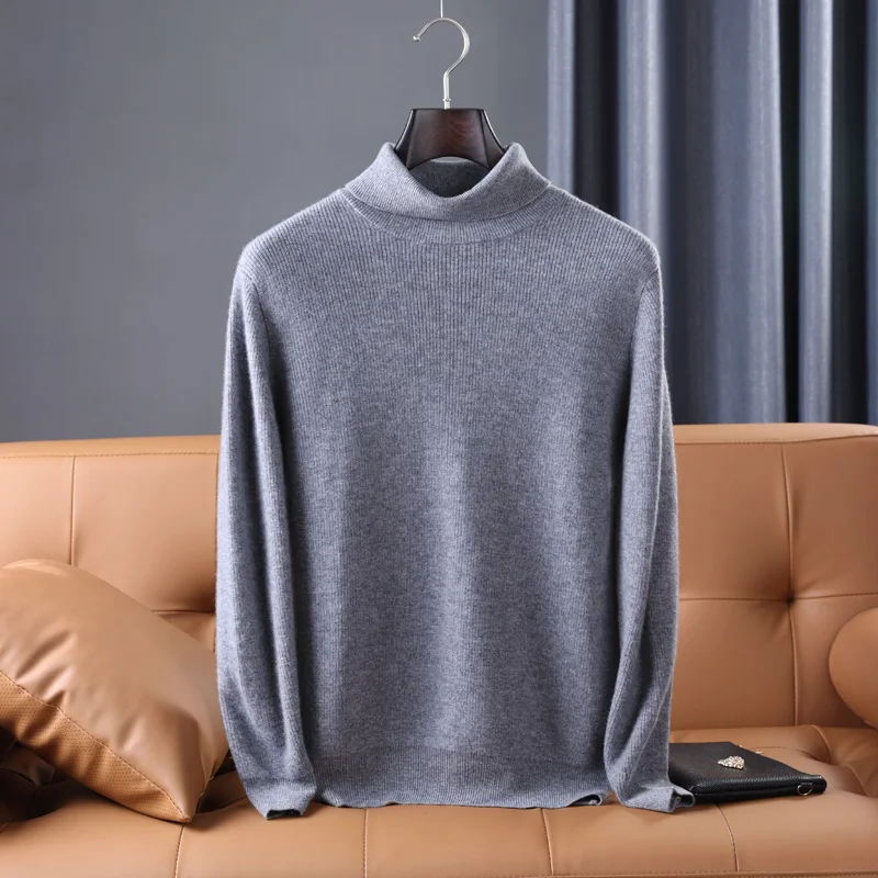 Winter Thickened High Collar 100% Woolen Shirt Men's Loose and Comfortable Sweater High End Casual Business Undercoat Top