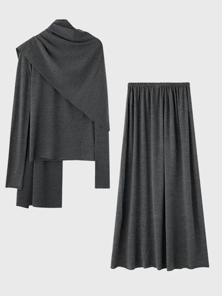 IEQJ Женский однотонный комплект из 2 предметов с шарфом и воротником топ длинными