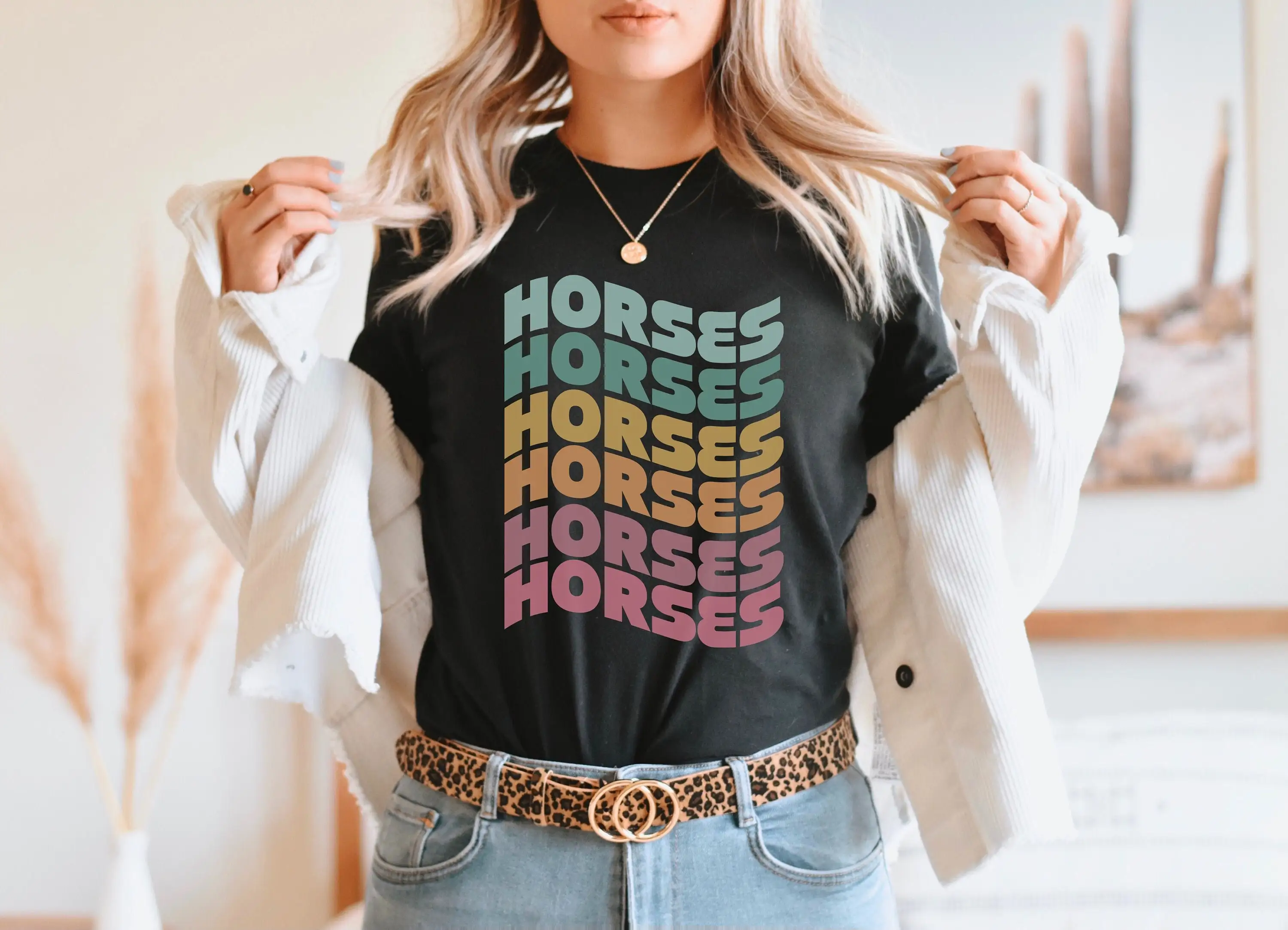 Футболка с изображением лошади и девушки в стиле ретро