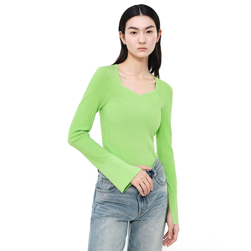 

2022 Spring Woman Square Neck Slit Sleeve Ribbed Top Free Shipping Brand Summer New Arrive France Paris Multicolor