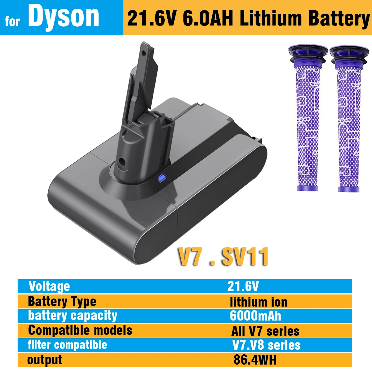 

battery for dyson v7 21.6V 6000mAh compatible V7 FLUFFY V7 Extra V7 Mattress V7 Trigger V7 V7 Animal V7 Car+Boat free shipping a