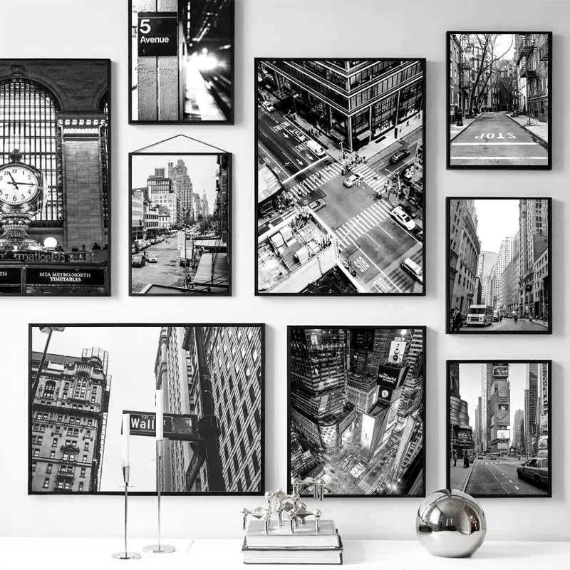 

New York Picture Black and White Wall Art for Living Room Decorative Painting Canvas Poster Street Sign Building Wall Decor
