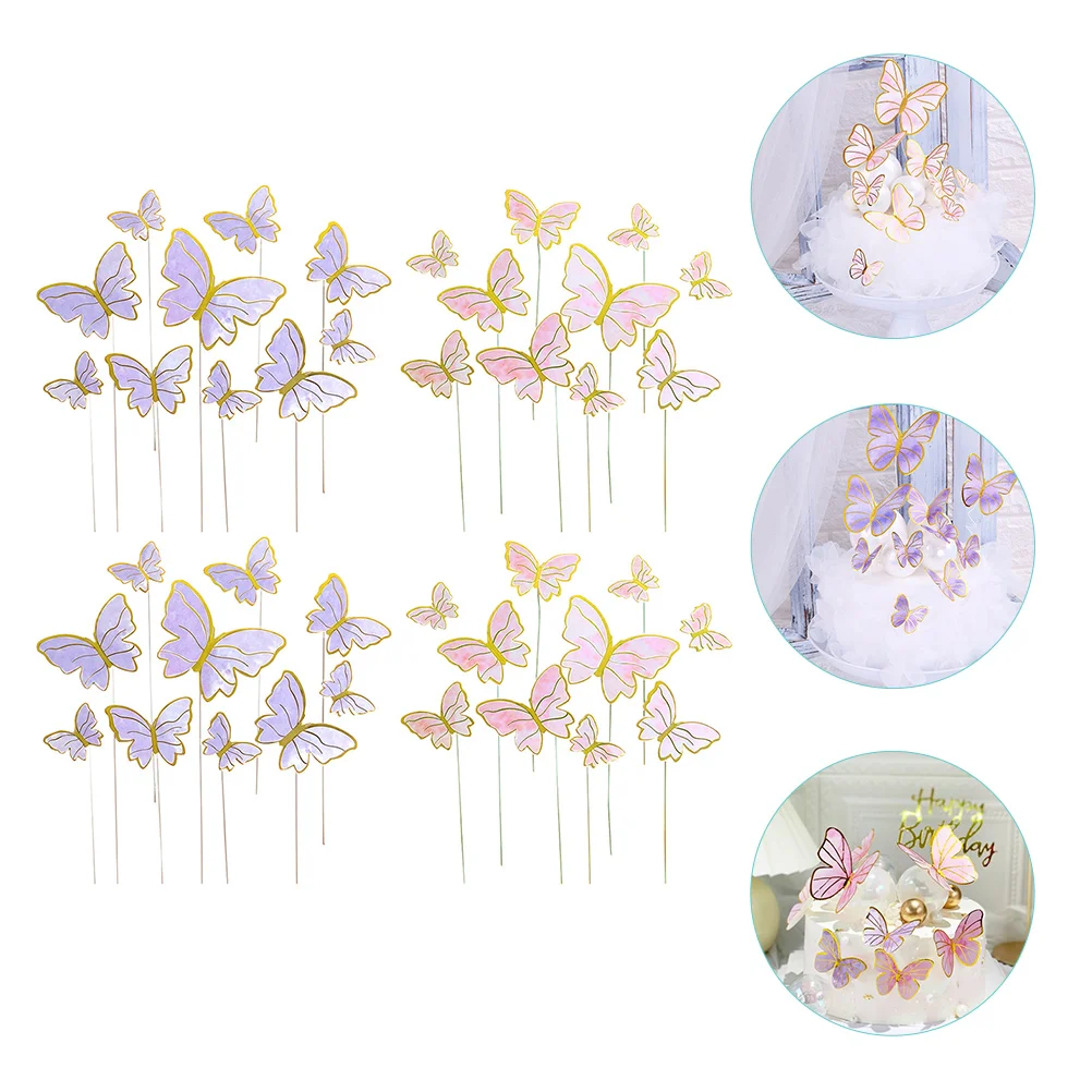 

200 Pcs Butterflies For Cake Pink Decorations 3d Butterfly Insert Dessert Food Picks De Bautizo Para Niño