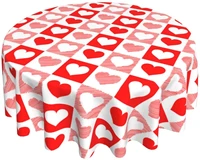 valentines day love heart red buffalo plaid round tablecloth 60 inch romantic tablecloths for waterproof polyester table cover