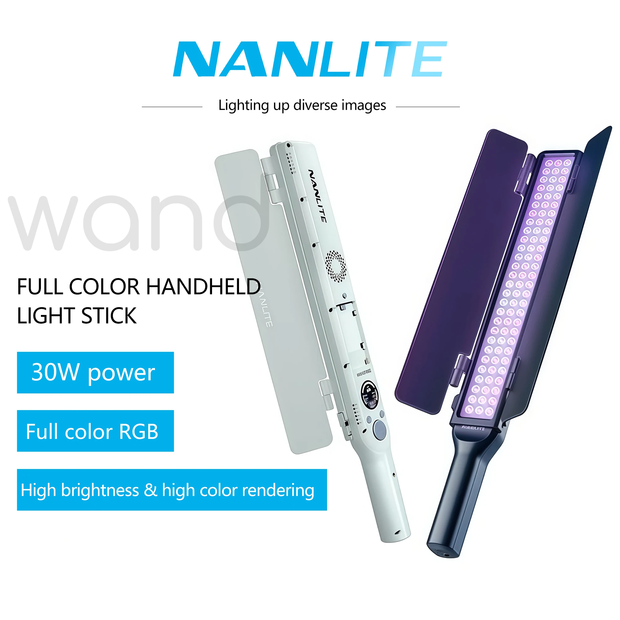 Фото Nanlite Wand 30W 2700K до 7500K Полноцветный RGB светодиодный светильник для видеосъемки с управлением через приложение NANLINK для заполняющего света для фотографии №2