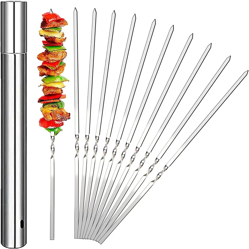 Non-Magnetic Stainless Steel Barbecue Skewer Storage Tube Bbq Grill Kitchen Clip Reusable Bbq Fork Gadgets Camping Kitchen Tools