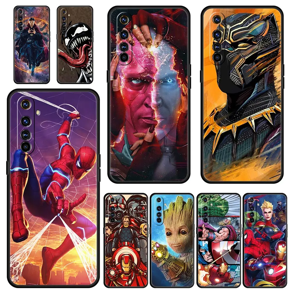 

Cartoon Avengers Phone Case For Realme 9 8 7 6 GT2 Pro Plus 5G 8i 9i C3 C21 C11 C25 Soft Silicone Black Cover Shell Fundas