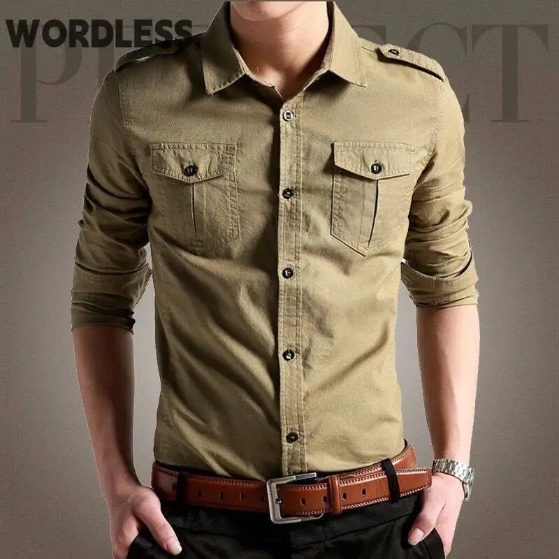 

Рубашка-карго мужская с длинным рукавом, повседневная тактическая, на пуговицах, с карманами, в стиле милитари, весна-осень