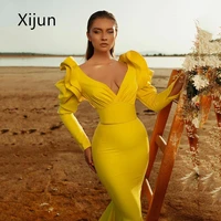 xijun elegant off the shoulder prom dresses v neck spandex women evening dresses mermaid ruffled vestidos de gala beach 2022