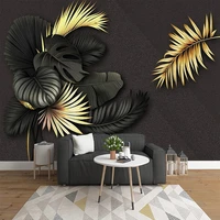 custom 3d wall mural nordic black gold tropical plants geometry photo wallpaper living room background wall decorative painting