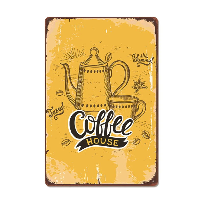 

Vintage Fresh Coffee Plaque Metal Tin Sign Retro Drink Coffee Poster Wall Stickers for Cafe Shop Restaurant Home Room Decor
