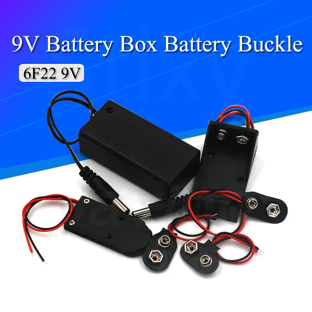 9 volt Box Pack Power Toggle Black 9V Battery Holder I/T Type Battery Clips Connector Buckle with ON/OFF Switch,DC5.5 Plug
