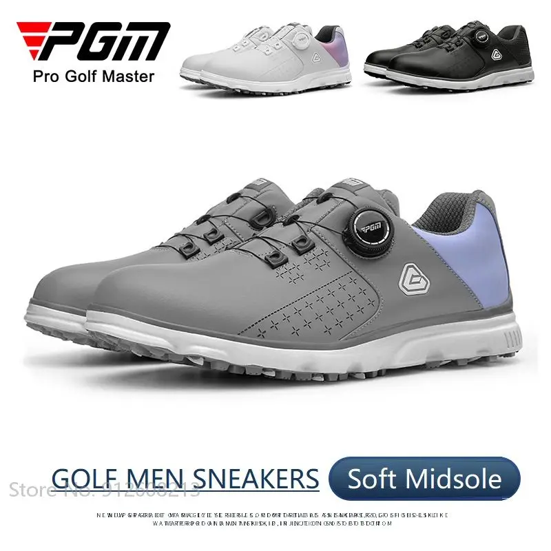 PGM Golf Shoes Men Durable Soft Sports Sneakers Waterproof Golf Shoes Ultra-light Male Footwear Quick Lacing Trainer Anti-Slip