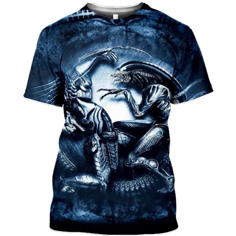 

Футболка AVP с коротким рукавом, модная футболка белого цвета с изображением инопланетянина и хищника, топ, футболка с круглым вырезом, одежд...